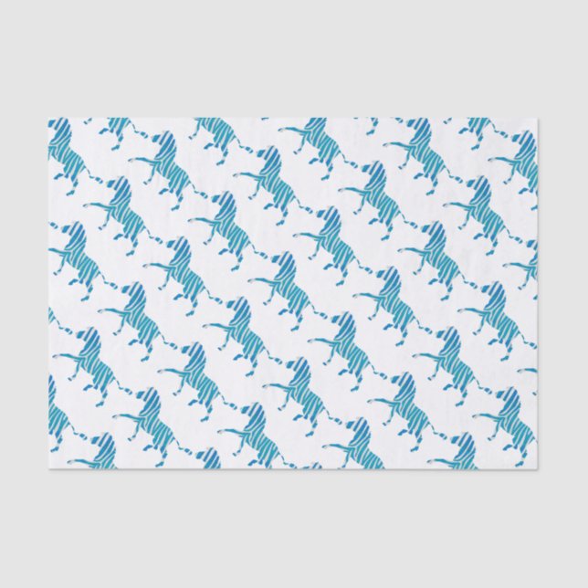 Zebra Silhouette Blue and White Tissue Paper (Front)