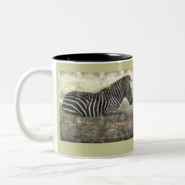 ZEBRA SITTING ON GROUND /PHOTOG/ DIG.MANIP Two-Tone COFFEE MUG (Left)
