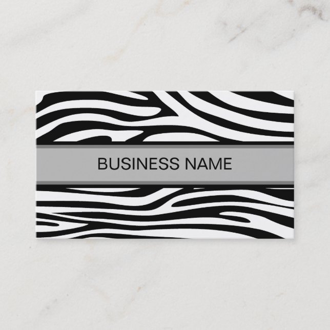 Zebra Skin and Plain Black Business Card (Front)
