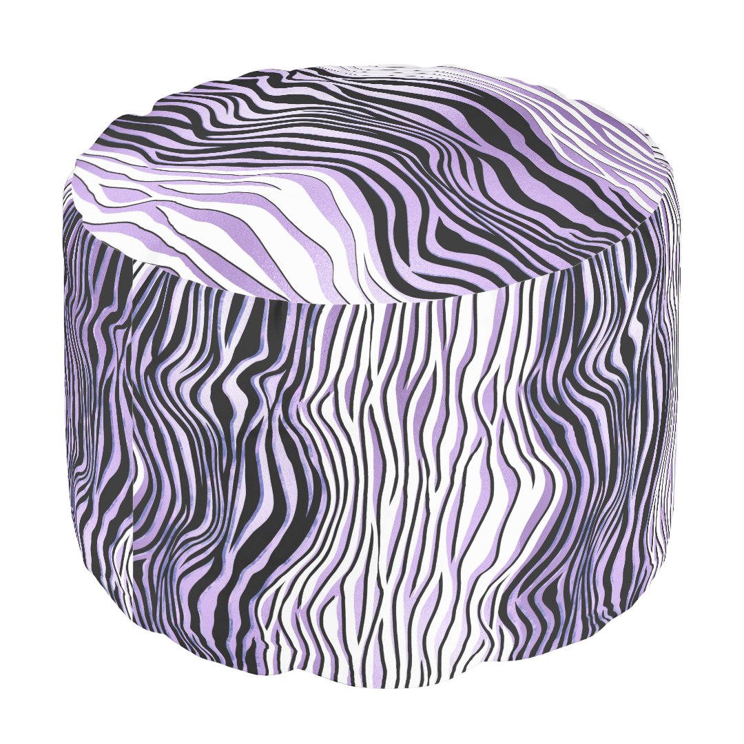 Zebra skin animal print pattern black purple white pouf Zazzle