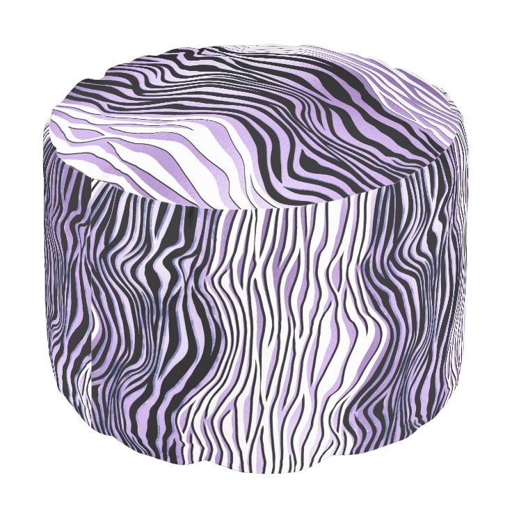 Zebra skin animal print pattern black purple white pouf Zazzle