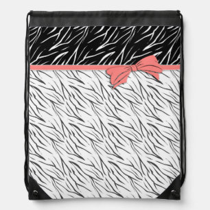 Zebra skin black white tiger leather stripes pink drawstring bag