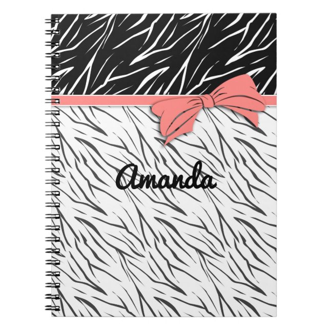Zebra skin black white tiger leather stripes pink  notebook (Front)