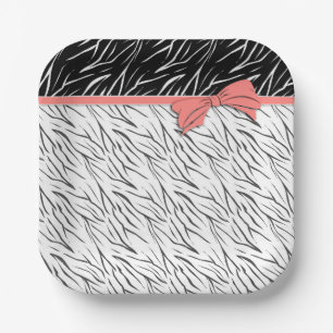 Zebra skin black white tiger leather stripes pink paper plates