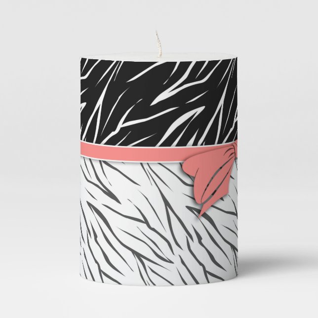 Zebra skin black white tiger leather stripes pink  pillar candle (Front)