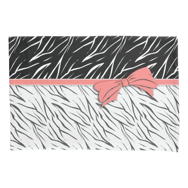 Zebra skin black white tiger leather stripes pink  pillow case (Front)