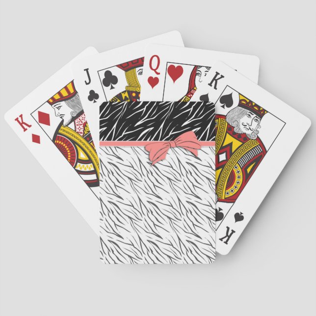 Zebra skin black white tiger leather stripes pink  poker cards (Back)