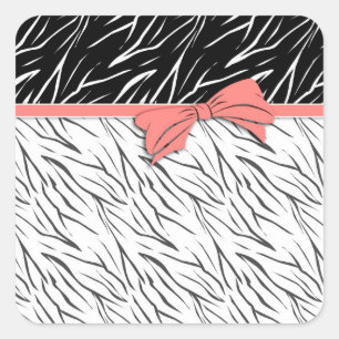 Zebra skin black white tiger leather stripes pink square sticker