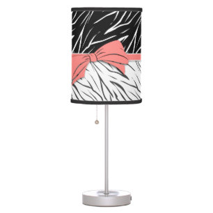 Zebra skin black white tiger leather stripes pink  table lamp