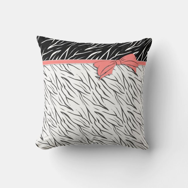 Zebra skin black white tiger leather stripes pink  throw pillow (Front)
