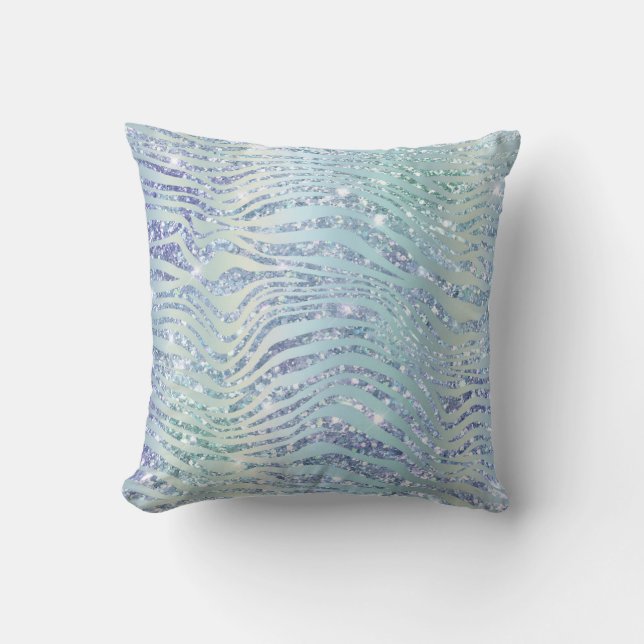 *~* ZEBRA Skin Diamond Glitter Animal Print Blue Throw Pillow (Front)