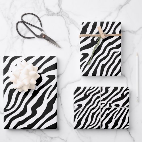 Zebra Skin Texture Stripes Black and White Wrapping Paper Sheets