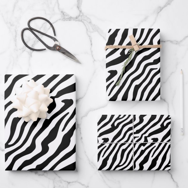 Zebra Skin Texture Stripes Black and White Wrapping Paper Sheets (Front)