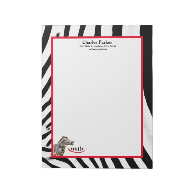 Zebra Smile Black/White/Red Customizable Large Notepad (Rotated)
