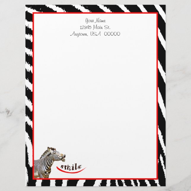 Zebra Smile Black/White/Red Stripes Letterhead (Front)