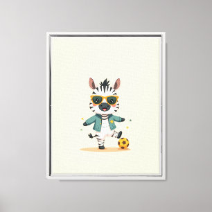 Zebra Soccer Framed Canvas Kids Wall Art