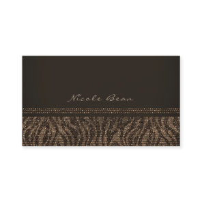 Zebra Sparkle Brown Gold Glam Chic Elegant Bling Business Card