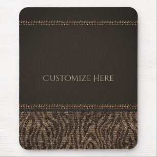 Zebra Sparkle Brown Gold Glam Chic Elegant Bling Mouse Pad