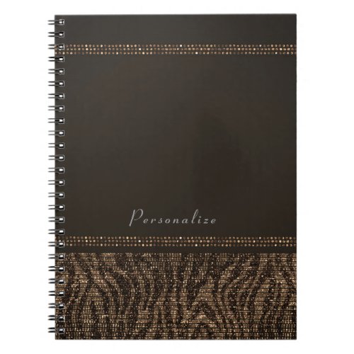 Zebra Sparkle Brown Gold Glam Chic Elegant Bling Notebook