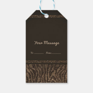 Zebra Sparkle Brown Gold Glam Chic Party Favor Gift Tags