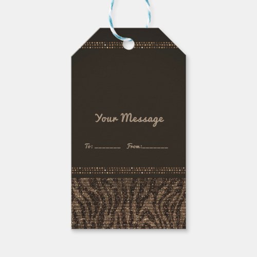 Zebra Sparkle Brown Gold Glam Chic Party Favor Gift Tags