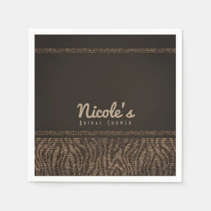 Zebra Sparkle Brown Gold Glam Party Chic Elegant Napkins