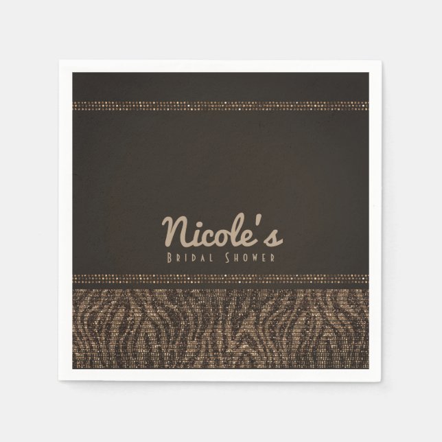 Zebra Sparkle Brown Gold Glam Party Chic Elegant Napkins (Front)