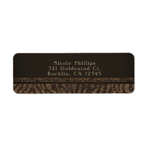 Zebra Sparkle Brown Gold Glam Party Invitation Label