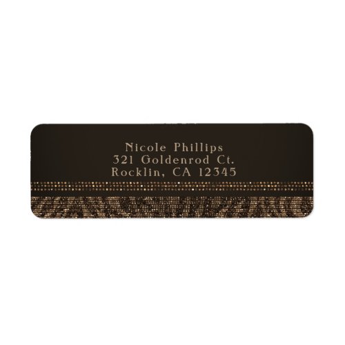 Zebra Sparkle Brown Gold Glam Party Invitation Label