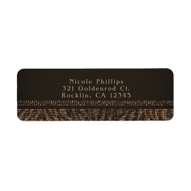 Zebra Sparkle Brown Gold Glam Party Invitation Label (Front)