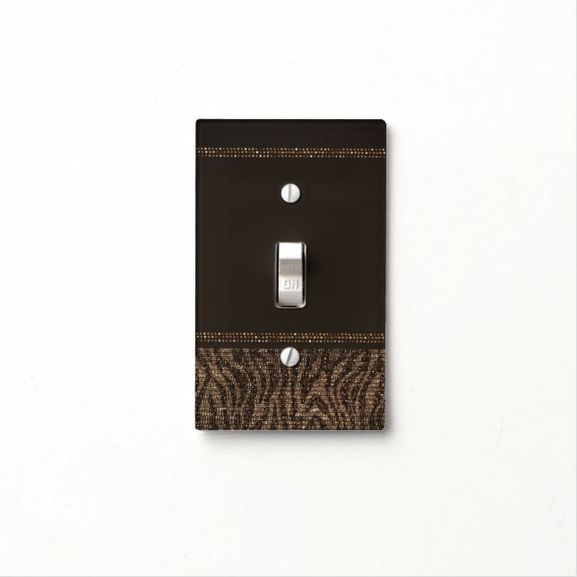 Zebra Sparkle Brown Gold Glam Safari Chic Glamour Light Switch Cover (In Situ)
