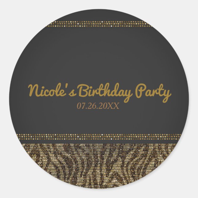 Zebra Sparkle Sequins Glam Chic Modern Party Classic Round Sticker (Front)