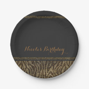 Zebra Sparkle Sequins Glam Chic Modern Party Paper Plates