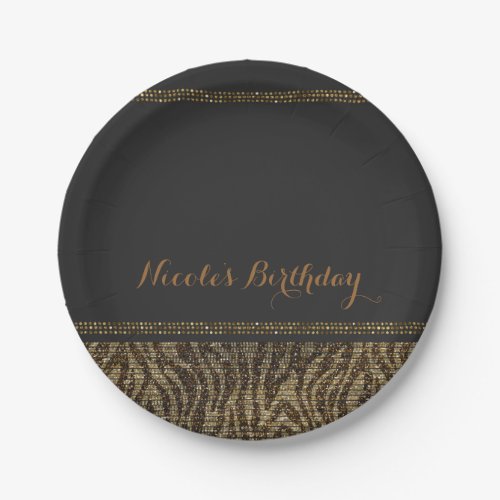 Zebra Sparkle Sequins Glam Chic Modern Party Paper Plates