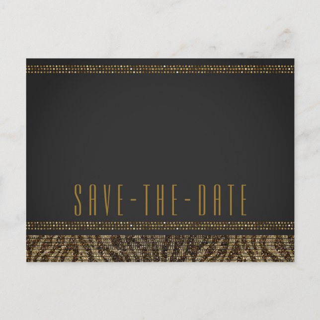 Zebra Sparkle Sequins Glam Chic Save the Date Announcement Postcard (Front)
