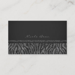 Zebra Sparkle Silver Black Glam Chic Elegant Bling Business Card
