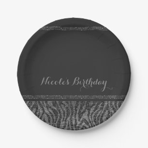 Zebra Sparkle Silver Black Glam Chic Elegant Party Paper Plates