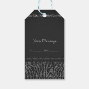 Zebra Sparkle Silver Black Glam Chic Party Favor Gift Tags