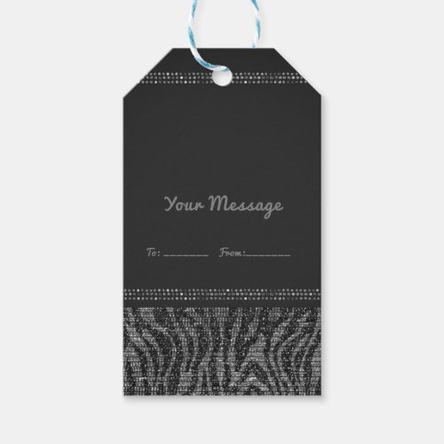 Zebra Sparkle Silver Black Glam Chic Party Favor Gift Tags