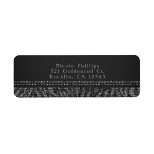 Zebra Sparkle Silver & Black Glam Elegant Chic Label