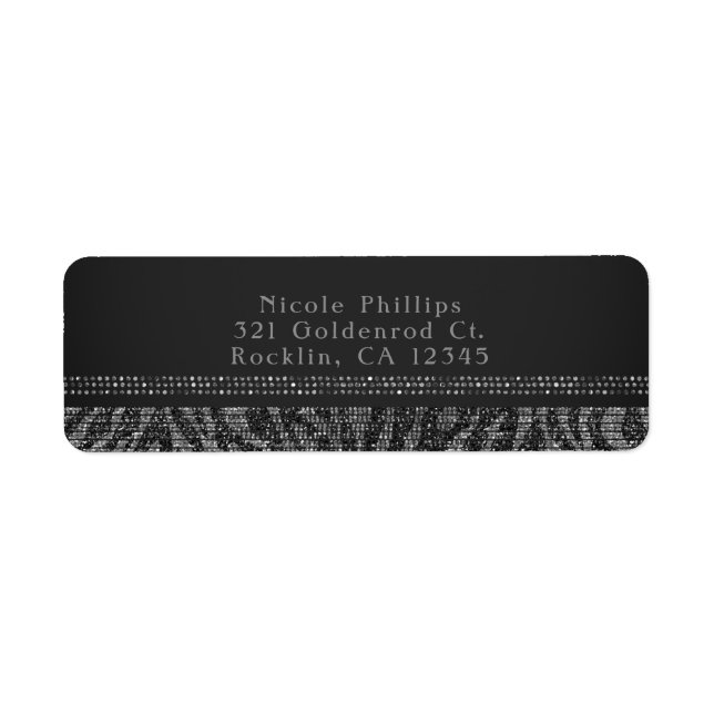 Zebra Sparkle Silver & Black Glam Elegant Chic Label (Front)