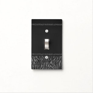 Zebra Sparkle Silver & Black Glam Elegant Chic Light Switch Cover