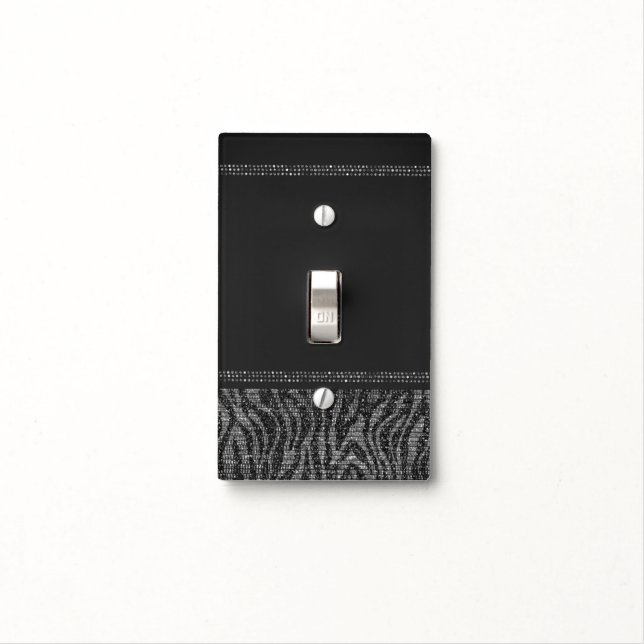 Zebra Sparkle Silver & Black Glam Elegant Chic Light Switch Cover (In Situ)