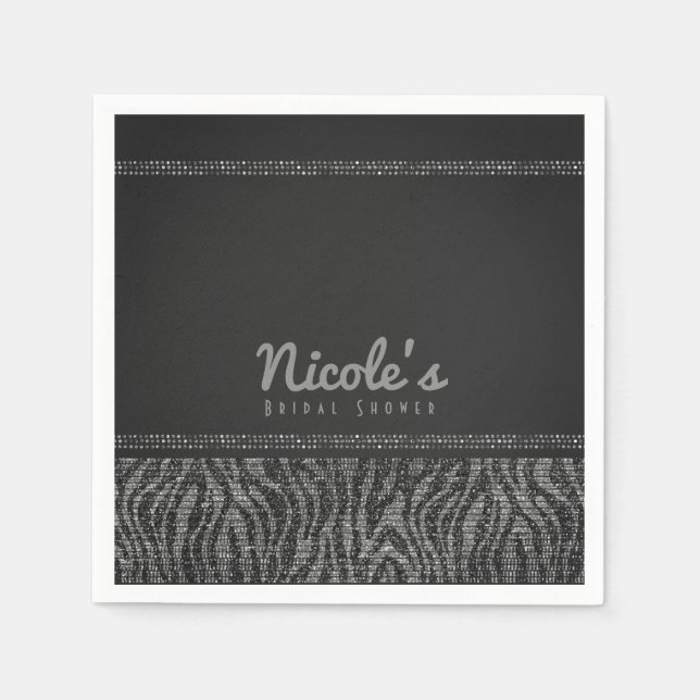 Zebra Sparkle Silver Black Glam Party Chic Elegant Paper Napkins (Front)