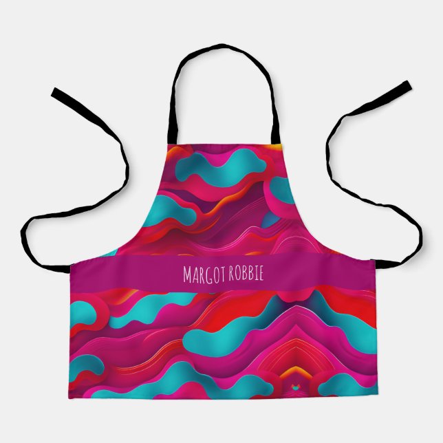 Zebra Strides waves Pink Navy Rainbow Pattern Apron (Front)