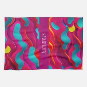 Zebra Strides waves Pink Navy Rainbow Pattern Kitchen Towel