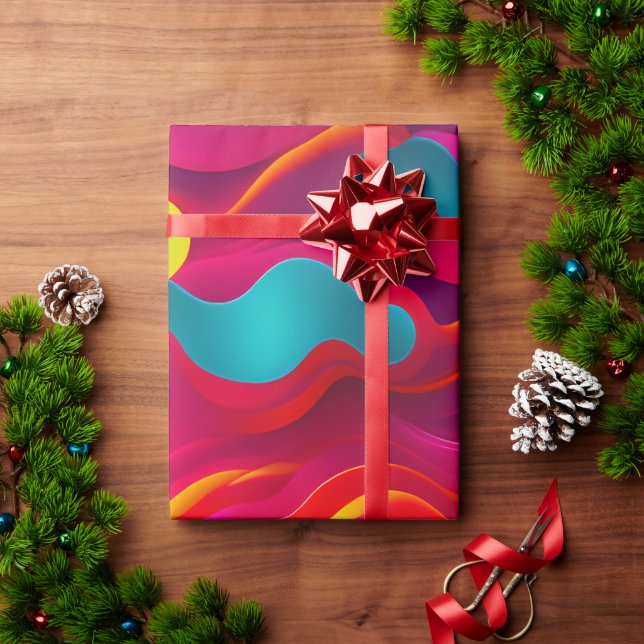 Zebra Strides waves Pink Navy Rainbow Pattern Wrapping Paper (Holiday Gift)