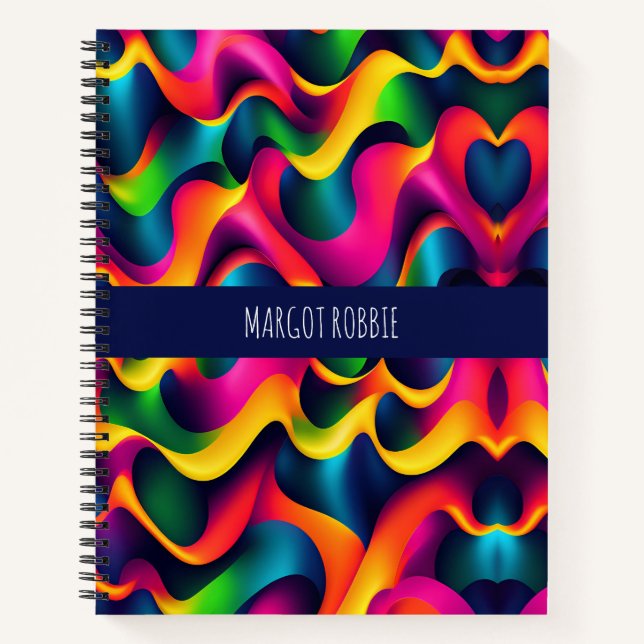 Zebra Strides Waves Rainbow Isometric Pattern Notebook (Front)