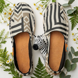 Zebra Stripe Abstract Taupe Black Ivory Monochrome Espadrilles