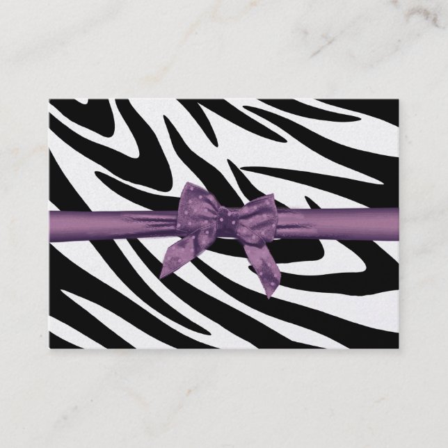 Zebra Stripe and Purple Ribbon Seating Card (Front)